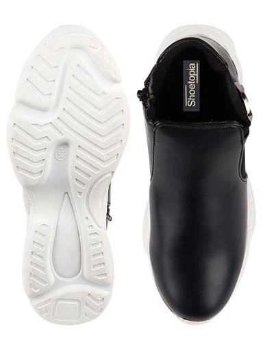 Stylestry Womens & Girls Black Zipper Mid Top Heeled Boots