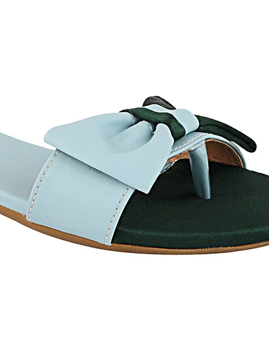 Stylestry Womens & Girls Green & Blue Colourblocked Open Toe Flats