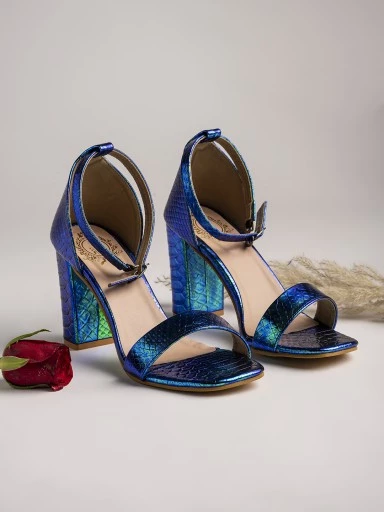 Stylestry Blue Printed Party Block Peep Toes