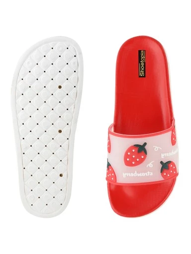Stylestry Women Red & Off-White Printed Sliders
