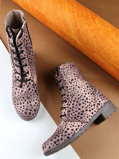Stylestry Womens & Girls Leopard Print High Top Pink Heeled Boots