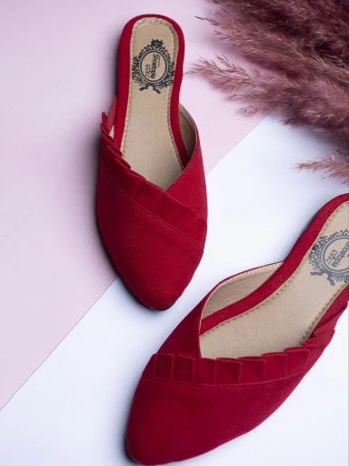 Stylestry Womens & Girls Red Solid Velvet Mules