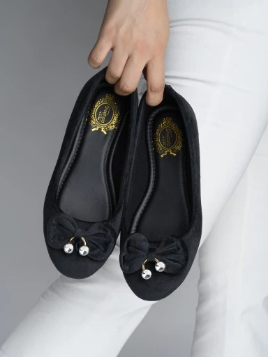Stylestry Womens & Girls Black Embellished Ballerinas