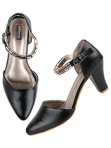 Stylestry Women's & Girl's Black Solid Stylish Block Heels Pumps