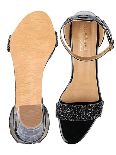 Stylestry Womens & Girls Black Transparent Block Heels Solid Sandals