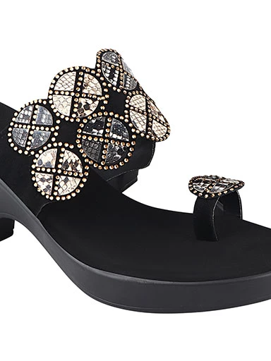Stylestry Womens & Girls Black Embellished Block Heels