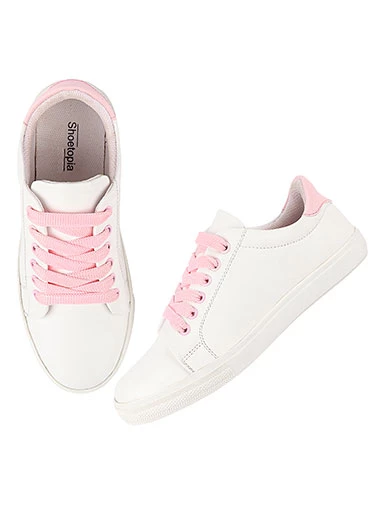 Stylestry Womens & Girls White Lace Up Trending Casual Sneakers
