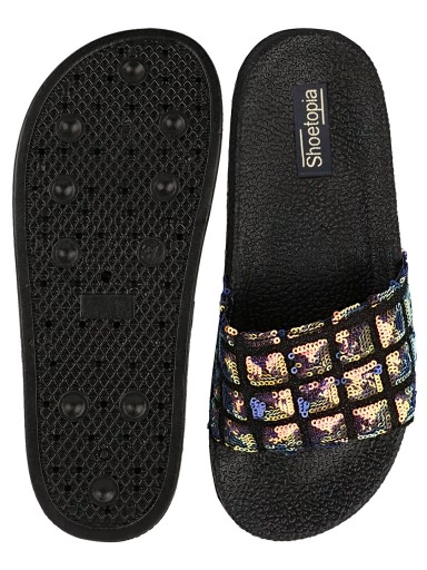 Stylestry Women Black Embellished Sliders