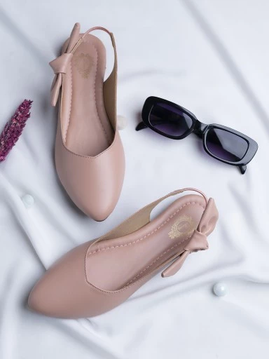 Stylestry Womens & Girls Pink Embellished Mules with Bows Flats