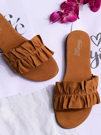 Stylestry Womens & Girls Tan Solid Open Toe Flats