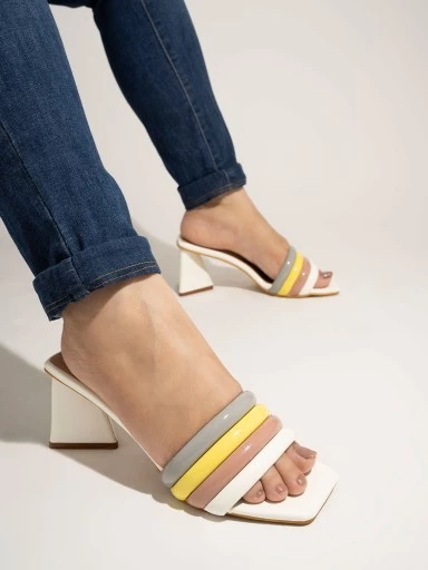 Stylestry Trendy Casual Party Wear Stylish Upper Striped White Block Heels For Women & Girls