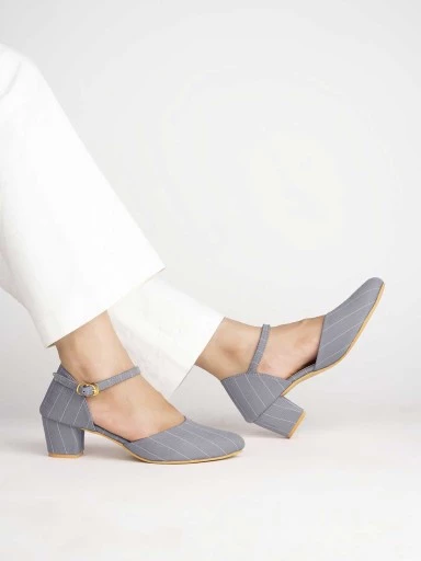 Stylestry Womens & Girls Grey Striped Block Heels Pumps