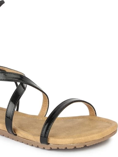 Stylestry Womens & Girls Black Solid Gladiators Flats