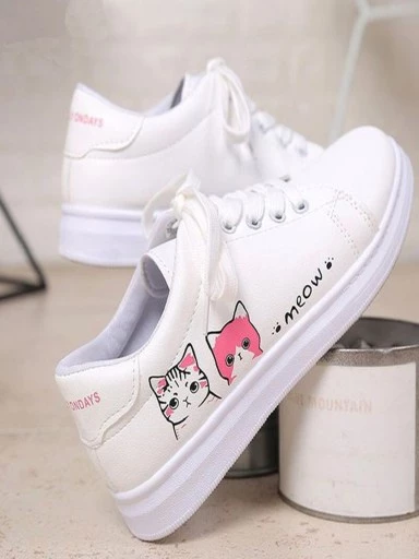 Stylestry Womens & Girls White Lace Up Trending Casual Sneakers