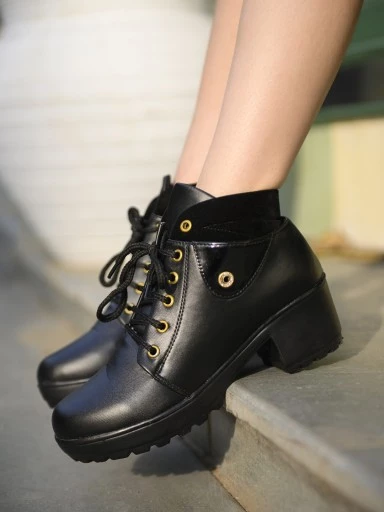Stylestry Womens & Girls Black Block Heeled Boots