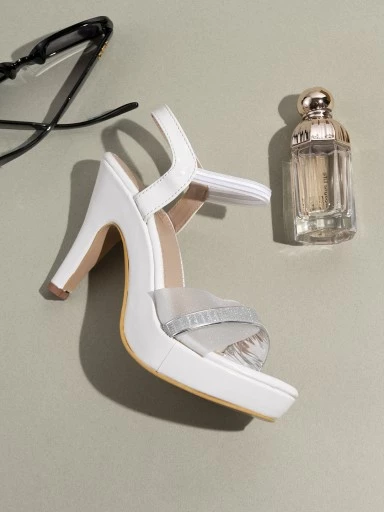 Stylestry White Textured Block Sandals