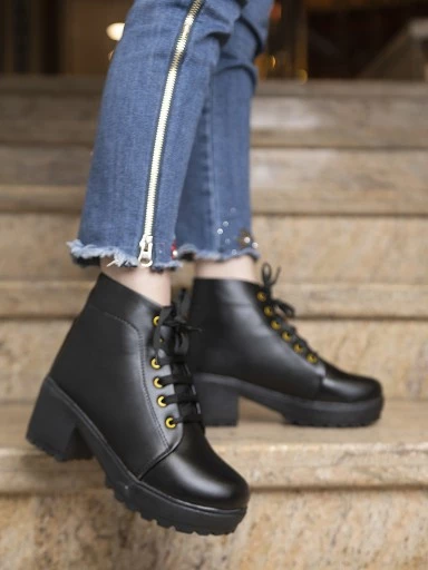 Stylestry Womens & Girls Black High-Top Platform Heeled Boots