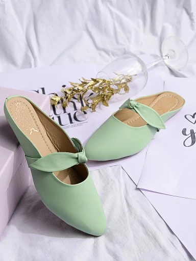 Stylestry Women Green Solid Synthetic Mules
