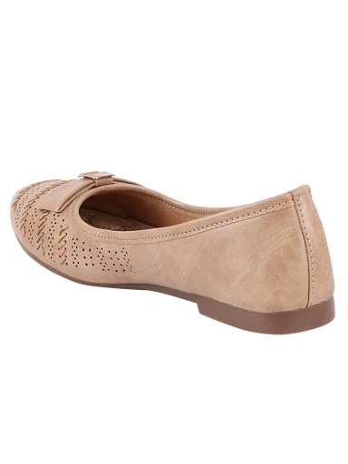 Stylestry Women Beige Ballerinas with Laser Cuts Flats