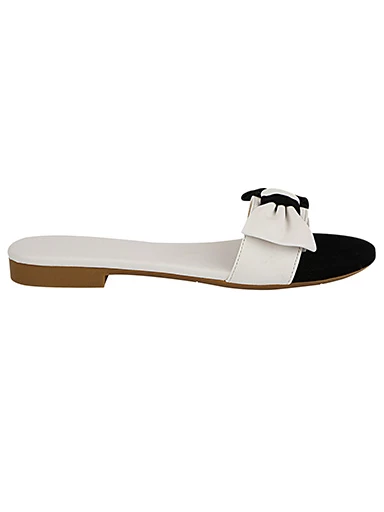 Stylestry Womens & Girls White & Black Colourblocked Open Toe Flats