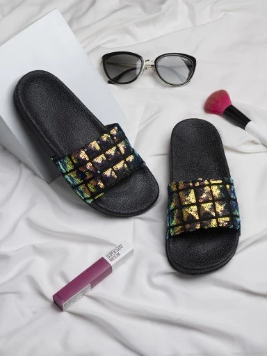 Stylestry Black Slip On Stylish Slider