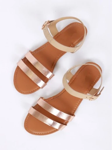 Stylestry Womens & Girls Gold-Toned Open Toe Flats
