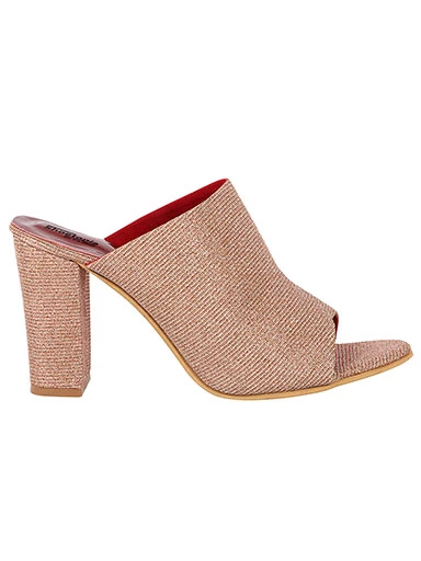 Stylestry Women's & Girl's Pink Woven Design Peep Toe Block Heels