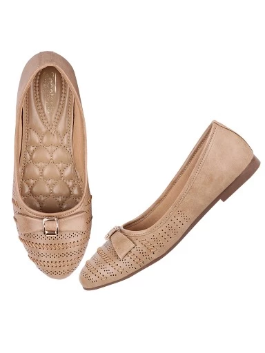 Stylestry Women Beige Ballerinas with Laser Cuts Flats
