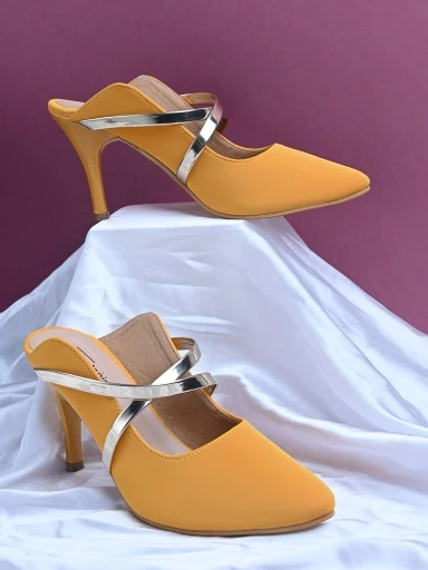 Stylestry Womens & Girls Yellow Pointed Toe Slim Heeled Mules