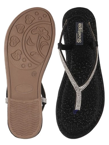 Stylestry Women Black Open Toe Flats