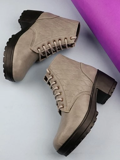 Stylestry Womens & Girls Lace Up High Top Solid Grey Heeled Boots
