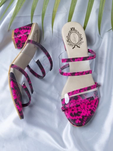Stylestry Pink Printed Block Sandals