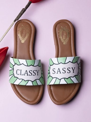 Stylestry Women Green Printed Open Toe Flats