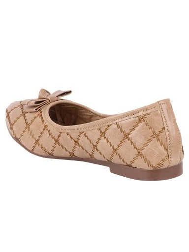 Stylestry Women Beige Printed Ballerinas with Bows Flats