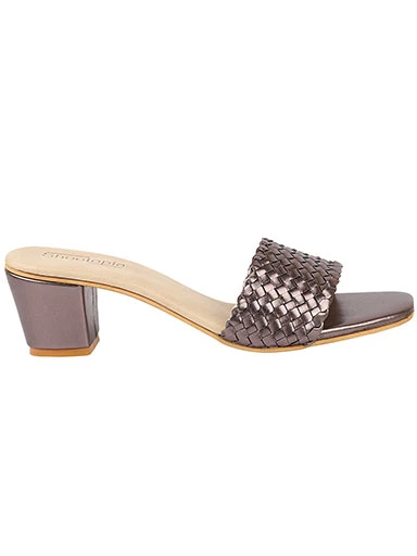 Stylestry Women's & Girl's Grey Block Heel Woven Design Sandals