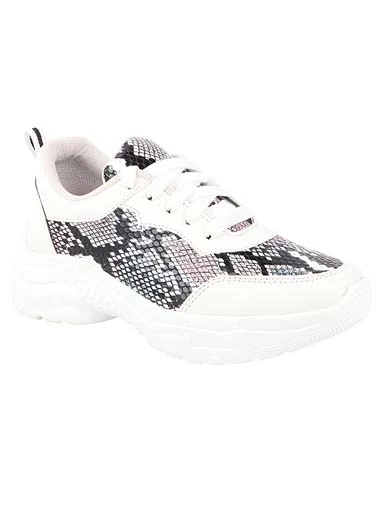 Stylestry Womens & Girls White ColourBlocked Lace Up Walking Shoes