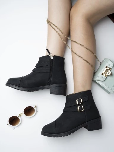 Stylestry Womens & Girls Black Solid Mid-Top Heeled Boots
