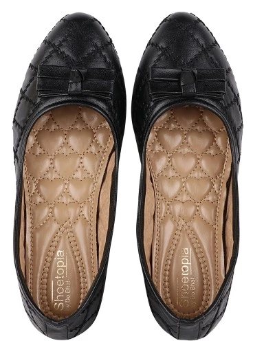 Stylestry Women Black Printed Ballerinas with Bows Flats
