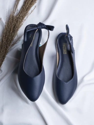 Stylestry Womens & Girls Navy Blue Embellished Mules with Bows Flats