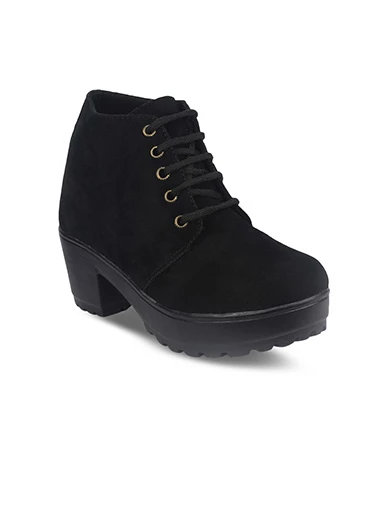 Stylestry Womens & Girls Black Solid Heeled Boots