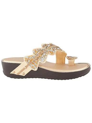 Stylestry Women's & Girl's Golden Toned Embellished Platform Wedges