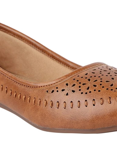 Stylestry Women Tan Ballerinas with Laser Cuts Flats
