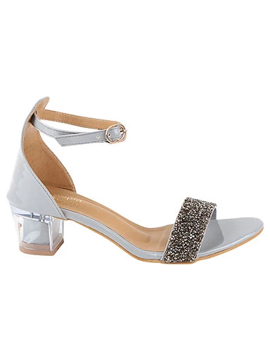 Stylestry Womens & Girls Grey Transparent Block Heels Solid Sandals