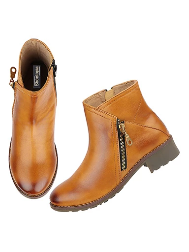 Stylestry Womens & Girls Tan Coloured Zipper Solid Heeled Boots