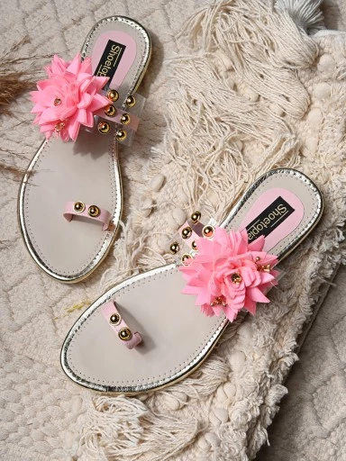 Stylestry Women Pink Solid Embellished One Toe Flats
