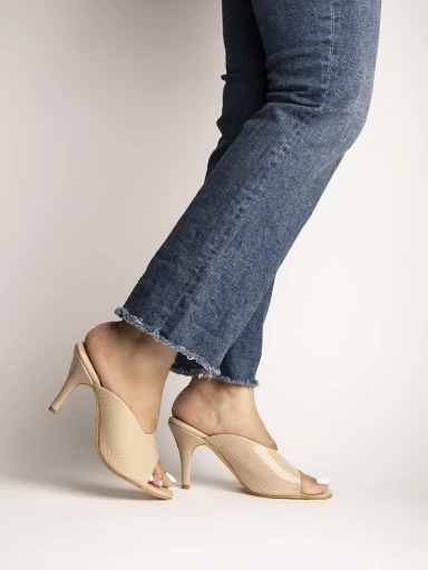 Stylestry Women's & Girl's Beige Peep Toe Textured Slim Heels