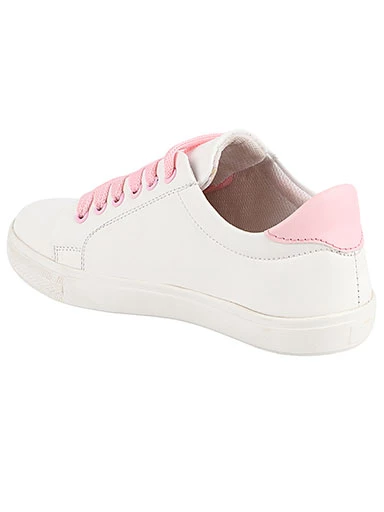 Stylestry Womens & Girls White Lace Up Trending Casual Sneakers