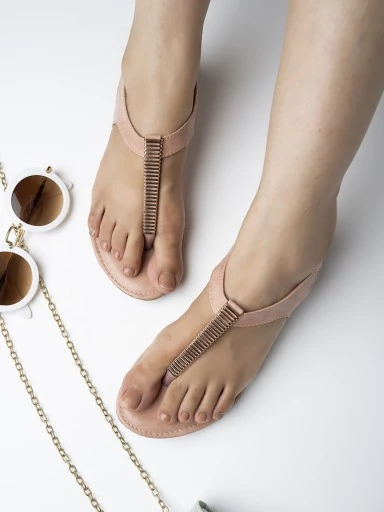 Stylestry Womens & Girls Pink Embellished T-Strap Flats