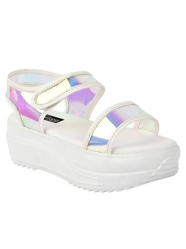 Stylestry White Embellished Flatform Heeled Sandals