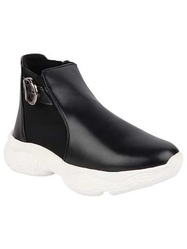 Stylestry Womens & Girls Black Zipper Mid Top Heeled Boots